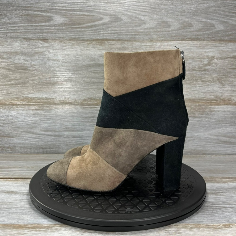 Grigiarancio Colorblock Suede Block Heel Ankle Boots Patchwork Gray Black EU 37